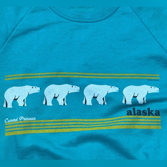 Vintage Cunard Princess 1980s Alaska Polar Bear Blue Crewneck Sweater Size Small - Picture 2 of 6